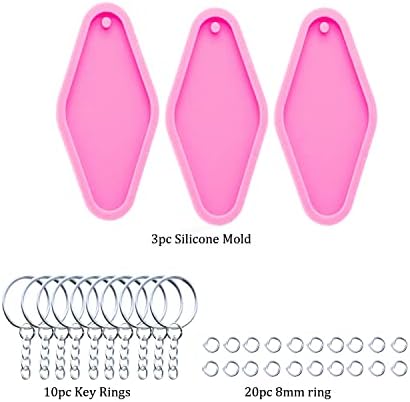 3pc Shiny Door Tag Resin Silicone Keychain Mould Crafts Epoxy Art DIY Charms Mold with 10PC Key Ring(DY0297+DY0297+DY0297)