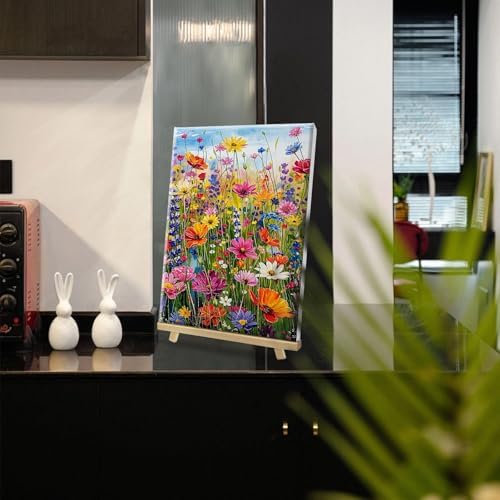 HeeBenor Framed Paint by Numbers Kit for Adults, Flowers Paint by Number with Easel, DIY Floral Acrylic Oil Painting Kit, Adult Paint by Number Kits Framed Canvas for Home Decor 8x12 Inch