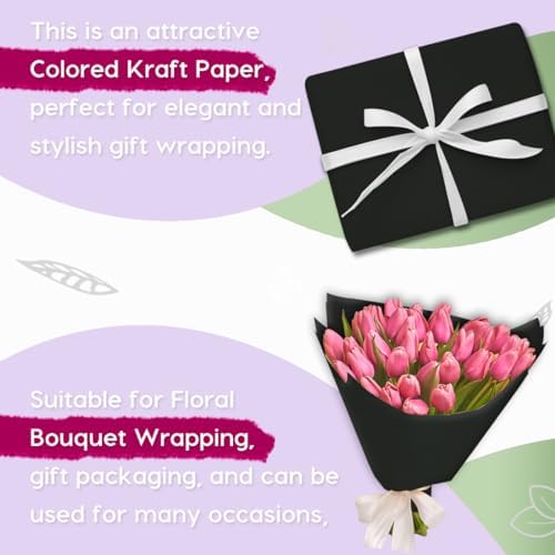 PerkHomy Black Wrapping Paper Roll Kraft Paper for Gift Bulletin Board Craft Art Bouquet Flower Packing Moving Shipping Floor Covering Table (Black, 17.5" x 80')