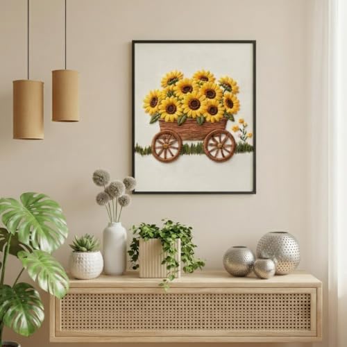 DJBVHSF Sunflower Embroidery Kit for Beginners Adults, 3D Raised Hand Needlepoint Starter Cross Stitch Kits with Hoop, Colorful Cotton Threads & Complete Tools for Home Decor Holiday DIY Gift