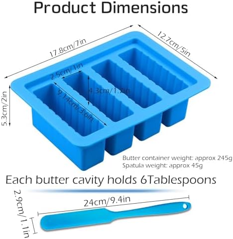 2PCS Butter Silicone Mold with Lid, Non-Stick Butter Mold Tray with Measurements, Butter stick molds with butter paddles for Making Butter for Chocolate Making and Homemade Cakes Baking (Blue&Purple)