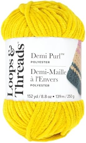 Loops & Threads Demi Purl Yarn – Super Bulky 100% Polyester, Soft Plush Chenille Yarn for Knitting & Crochet, Ideal for Blankets, Hats, Scarves & Crafts, Mango Mint