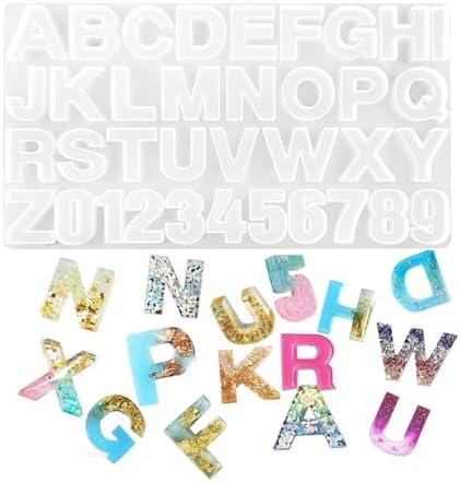 Silicone Alphabet Letter Molds, Resin Epoxy Casting Mold with Numbers, DIY Craft Jewelry Making Pendant Charm Molds for Keychain Necklace (1 Pack)