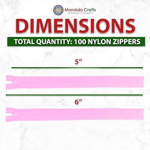 Mandala Crafts 100 PCs Pink Closed-End 5 Inches Nylon Zippers for Sewing