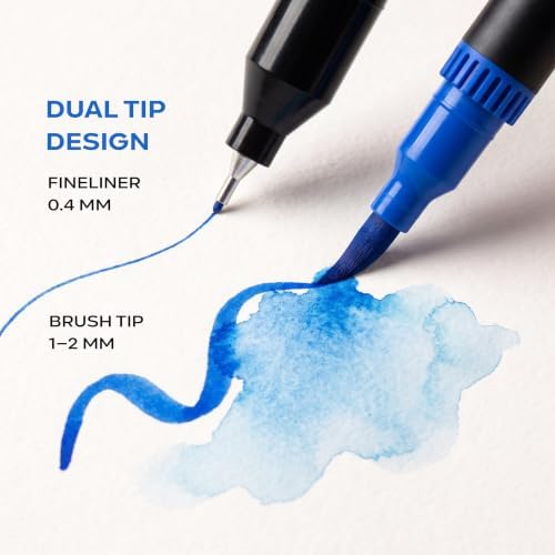 72 Watercolor Markers Set | Water Color Pens with Brush & Fineliner, Water-Based Art Markers | Dual Tip Markers for Adult Coloring, Lettering, Calligraphy, Sketching, Journaling & Illustration