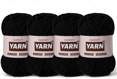 4 Packs Plush Chenille Chunky Crochet Yarn - Baby Yarn for Crocheting Soft - Velvet Yarns Knitting for Blankets Crafts - Fluffy Amigurumi Yarns 200g/262.5yds (4 Black)