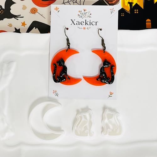 Xaekicr Halloween Moon and Cat Polymer Clay Cutters Set – 3Pcs Clay Earring Cutters for Halloween Earrings Making – Polymer Clay Molds and Tools for Jewelry DIY