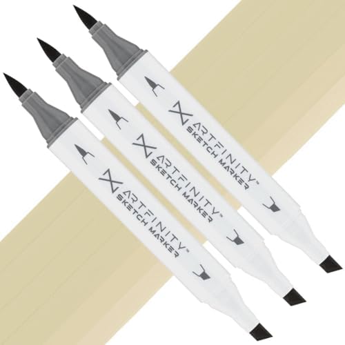 Artfinity Sketch Markers - Set of 3 - Oatmeal YG8-3, Vibrant, Professional, Dye-Based Alcohol Markers for Artists, Drawing, Travel, & More