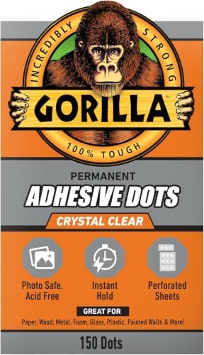 Gorilla Adhesive Dots, Double-Sided Clear | 0.5" Diameter | No Mess | Photo Safe | 150 Pieces, Pack of 8