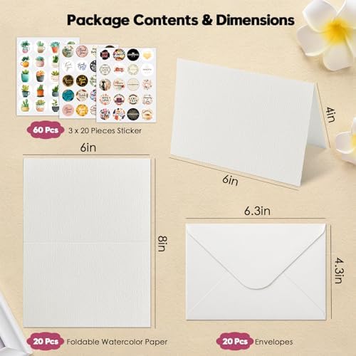 KOVIEDE 20 Pack Foldable Blank Watercolor Cards with Envelopes 4" x 6"