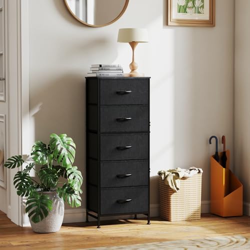 Sweetcrispy Black Storage Drawer Bedroom Dresser, Tall Dresser for Closet