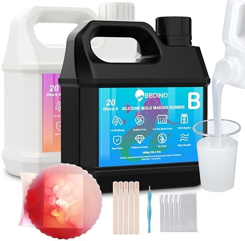 BBDINO Silicone Mold Making Kit, Mold Making Silicone 20A Translucent 4.4 lbs, Liquid Silicone for Mold Making 1:1 by Volume, Ideal for Casting Resin, Soap, Plaster, Wax Silicone Molds