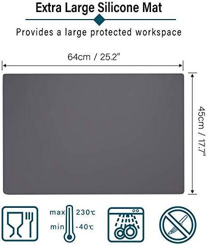 Gartful Silicone Mat Dark Grey 25.2" x 17.7", Large Craft Sheet, Desk Work Mat & Countertop Protector