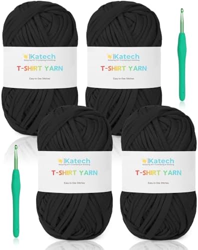 Katech 400g T Shirt Yarn for Crocheting, Elastic Fabric Yarn for Bag-Black