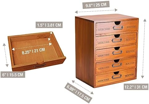 Vintage 5-Drawer Wooden Desk Organizer - Craft Storage - Rustic Shelf Drawer - Home Bedazzling, Rhinestone Organizers and Accessories - Embroidery Floss - Apothecary Cabinet, Art Storage I Stackable