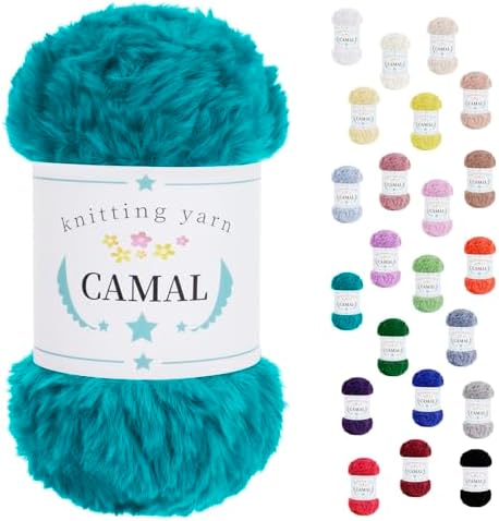 CAMAL Soft Faux Fur Yarn for Crocheting Blanket, 65 Yards Chunky Eyelash Yarn for Knitting Hats, 100 Grams Fuzzy Velvet Crochet Thread for Dolls, Earmuffs, Bags (Peacock Green)