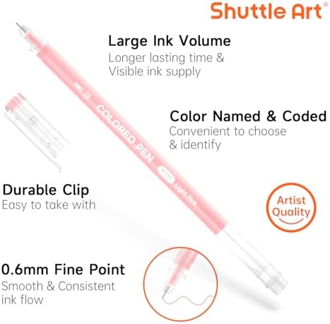 Shuttle Art Colored Pens, 24 Pastel Tone Colors Cute Journal Pens 0.6mm Fine Point Colored Gel Pens for Black Paper Adult Coloring Writing Drawing Journaling Note Taking School Office Home