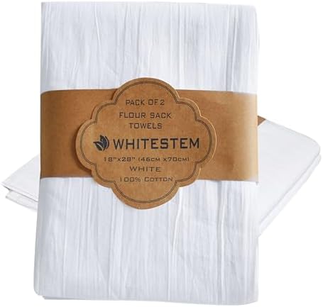 Flour Sack Towels | Tea Towel for Crafts | Kitchen | Dish | Cotton Blank Towel for Embroidery | Baking Bread Proofing Linen Cover | Thick Absorbent Quick Dry | 2 Pack 18"x28" White