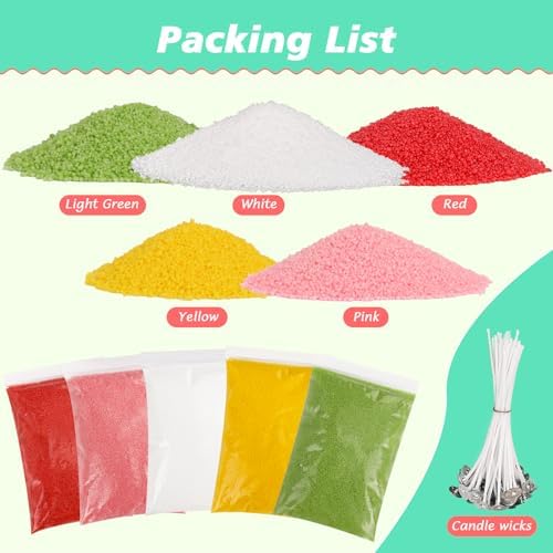 Blingfun 5 Color DIY Sand Wax Candle Making Kit – Refillable Pearled Wax with Candle Wicks, Scented Candle Supplies for Halloween, Christmas, Wedding, Home Decor (Sand Candle Craft Kit)