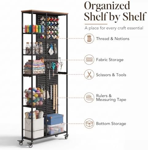 NEWOWNDS Black 68.7" H Craft Storage Cart with 5-Tier Shelves
