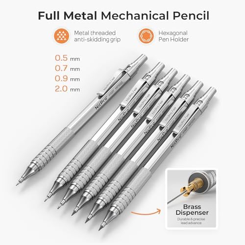 Nicpro 35PCS Silver Metal Mechanical Pencil Set, Art Supplies with Case