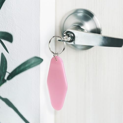 TKYPZY 10 Pcs Motel Keychain Blank Hotel Keychain Bulk Rhombus Key Tags Plastic Custom Vintage Keychains with Key Rings for DIY Keychain Crafts Ornament Luggage Tag Key Labels (10 Colors)