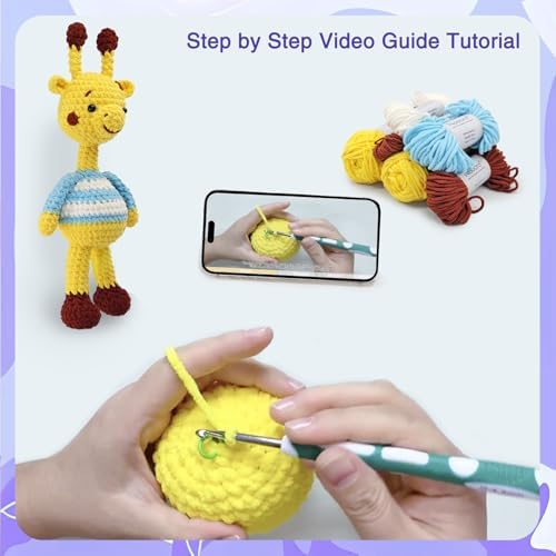 Noocro Amigurumi Crochet Kit for Beginners, Intermediate and Advanced Crocheters, DIY Crochet Plushie Kit with Complete Kit, Detailed Instrucions and Video Tutorial - Fun Craft Gift (Giraffe)