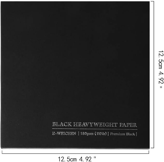 1Pc 4.9x4.9 Tearable Square 180gsm Portable Sketch Paper Pad Journal (30 Sheets) Travel Size for Calligrapher Watercolour Sketch Book Notebook Black Paper