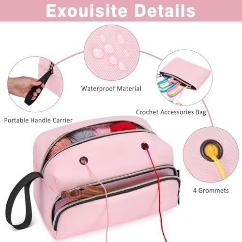 IBFUN Crochet Yarn Knitting Bag Organizer for Knit Accessories Hooks