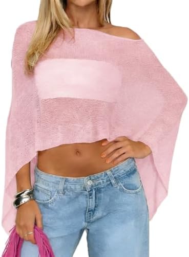 Women Sheer Poncho Top Knit Crochet Irregular Shrug Bolero Shawl Lightweight See Through Beach Cover Up