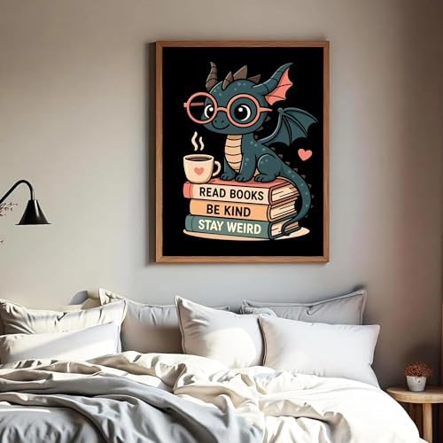 ckdiluy Cartoon Dragon Diamond Art Kits for Adults Beginners, 5D DIY Read Books Diamond Painting Kits, Full Round Drill Diamonds Dots Gem Art Crystal, Home Wall Decor 12X16 Inch