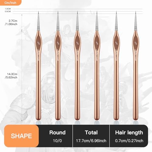 Detail Paint Brushes 5/0, Golden Maple 6PC Extra Fine Detail Miniature Paint Brush Set Very fine Paint Brushes for Miniature Painting Small Scale Models Acrylic Watercolor Oil, Rose Gold