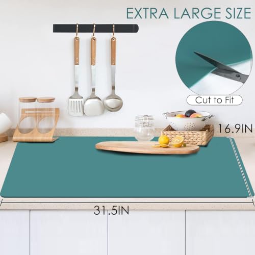 Extra Large Silicone Mat, 31.5x16.9 Inch Heat Resistant Mat for Kitchen Counter, Non Stick Silicone Baking Mat for Dough and Pastry, Thick Silicone Pad Countertop Protector, Dark Green