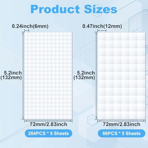 Joez Wonderful 10 Sheets Foam Adhesive Squares, 12x12x3mm & 6x6x2mm, White