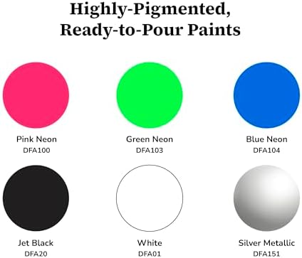 DecoArt Fluid Art Ready-to-Pour Paint Set – Neon Blast Colors, Set of 6 (4 fl oz Bottles) – Neon Acrylic Pouring Paints for Canvas, Wood & Fluid Art DIY Projects