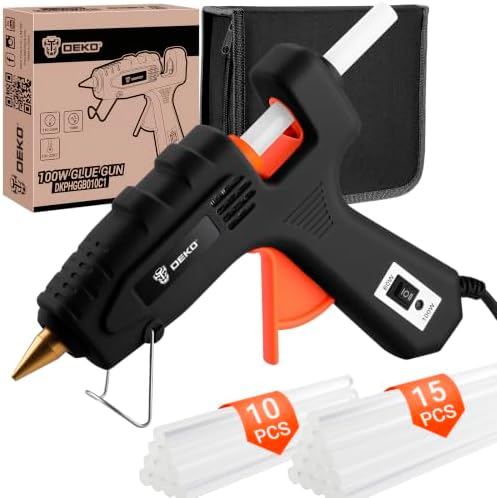 Hot Glue Gun Full Size: DEKOPRO 60/100Watt Dual Temp Hot Glue Gun Kit with 25 Glue Sticks, Organize Storage Case, Heavy Duty Heat Glue Gun Tool Set for Home Repair, Art & Crafts, DIY Black Orange