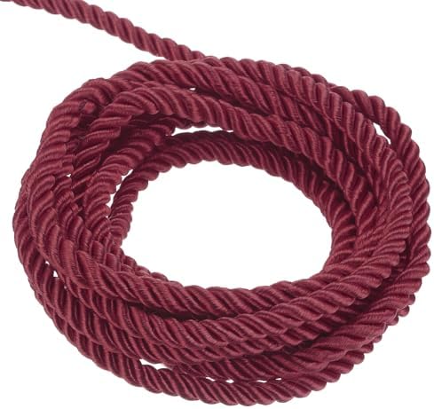 MECCANIXITY Twisted Cord Trim, 22 Yard 5mm 3-Ply Twine Braided Rope Shiny Thread String for Craft Gift Bag Curtain Christmas Decor, Wine Red- 20m