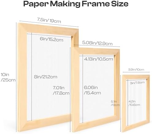 Caydo 3 Pieces Paper Making Frame Kit, Papermaking Mould and Deckle with Mesh