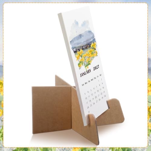 Faccito Watercolor Calendar Set for 2027-2028 Paint Desk Calendar 24 Sheets Watercolor Paper Bulk with Desktop Bracket Art Supplies for Crafts and DIY Media(5.1x7.5inch)