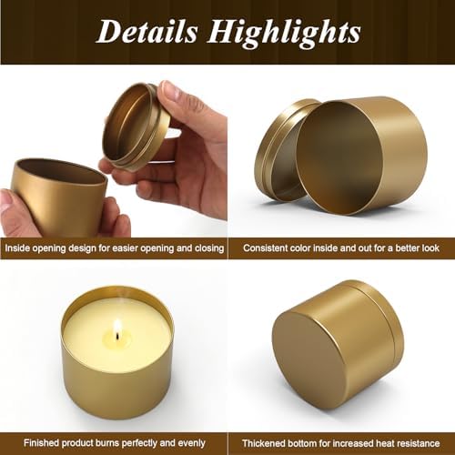PCREGPAE 4OZ Gold Candle Tins Cans with Lids and Wicks for Making Candles
