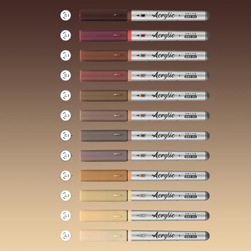 Brown Acrylic Paint Pens,12 Color Paint Pen Markers,Brush Tip Paint Pens for Rock Painting Wood Glass Ceramic Canvas Stone DIY Crafts Making Art Supplies