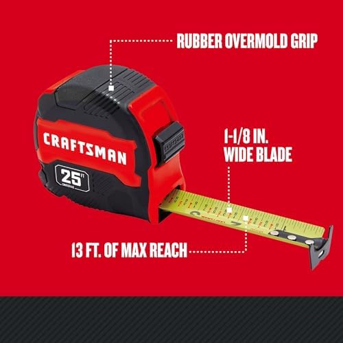 CRAFTSMAN 25-Ft Tape Measure with Fraction Marketing,Retractable,Manual-Locking Blade (CMHT37443S),(Pack of 12)