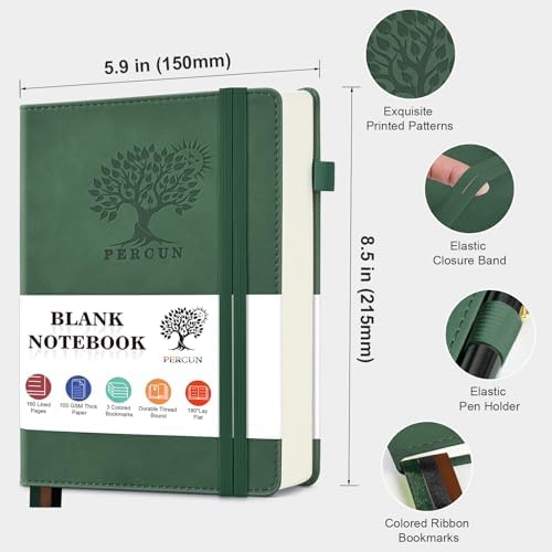 Blank Journal Notebook 5.9"×8.5", Leather Sketchbook,160 Pages Sketch book | A5 Sketchbook for Drawing, 100 Gsm Plain Paper, Writing Journal for Men Women, Hardcover Notebook for School Work Travel Art