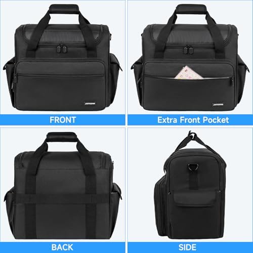 Craft Bag for Scrapbook Supplies, Large Scrapbook Tote with 15.6'' Laptop Sleeve, Art Supply Storage Bag with Multiple Pockets for Scrapbooking Tools, Black