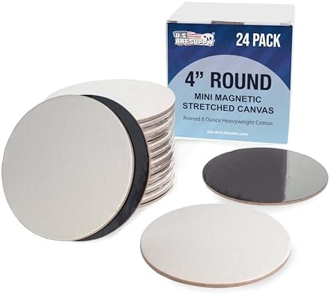U.S. Art Supply Mini Magnetic Canvas Panels, 24 Pack, 4 Inch Round