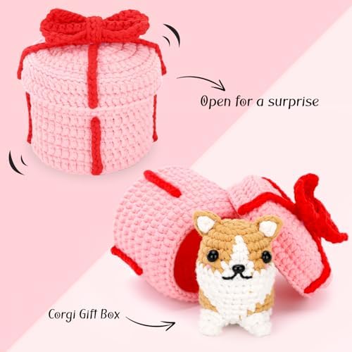 CrochetBox Crochet Kit for Beginners Adults - Corgi Dog Starters Crochet Kit, Beginners Crocheting Kitting for Adults Teen, DIY Craft Gifts with Crochets Yarns, Hook, Step-by-Step Video, Instruction