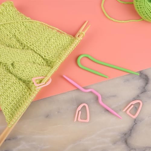 22 Piece Crochet and Knitting Tools Accessories Kit - Plastic Cable Needle Stitch Holders and Locking Ring Stitch Markers