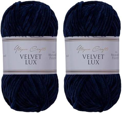 Velvet Lux Chenille Yarn for Crocheting and Knitting, 2 Pack Bulk Chunky Yarn, Super Soft Velvet Yarn for Amigurumi, Baby Blankets & Home Decor — 100g/120yds per Skein (Midnight Blue)