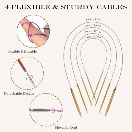 Yarniss Bamboo Circular Knitting Needle with Flexible Cable 3.5mm~10.0mm