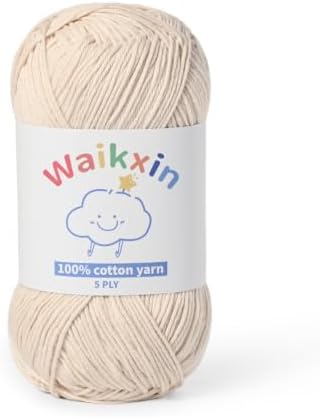 100% Cotton Yarn for Crocheting,Baby Yarn for Crocheting Soft,5 Ply Milk Cotton Yarn,#2 Sport Weight Cotton Yarn,3.52oz/262.4yds Amigurumi Yarn for Puzzle,Clothes&DIY Crafts.(Beige)